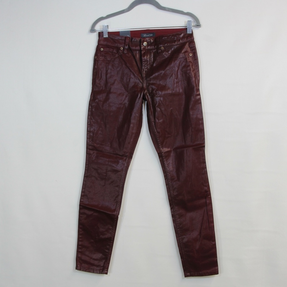 Level 99 Women's Burgundy Mid Rise Leather Coated Skinny Jeans NWT